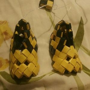 Black and yellow baby booties car dangles